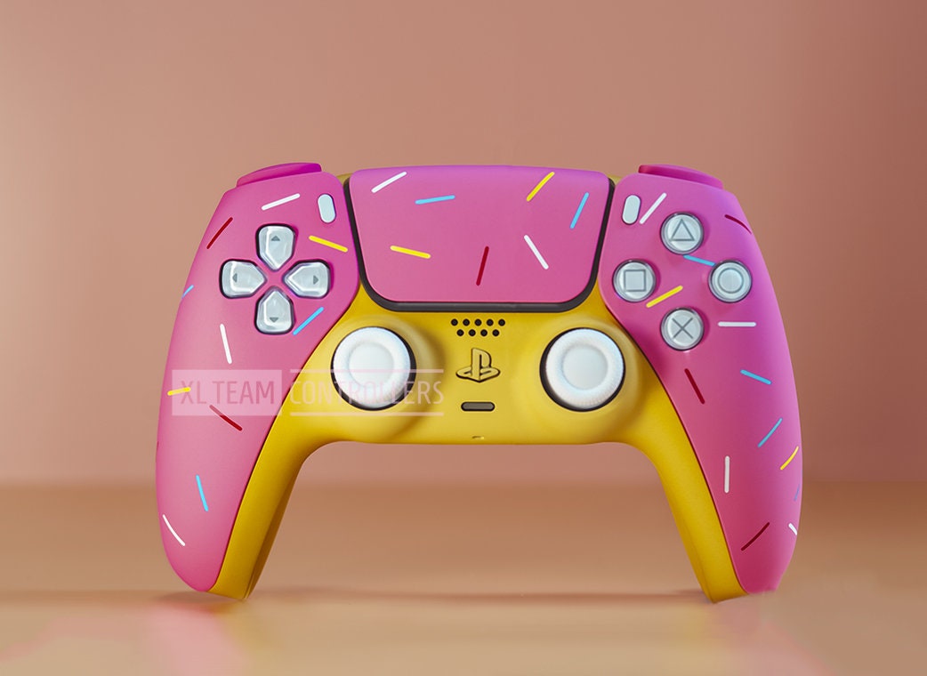 Custom Pink Glazed Doughnut with Sprinkles Themed PlayStation 5 PS5 DualSense Wireless Controller