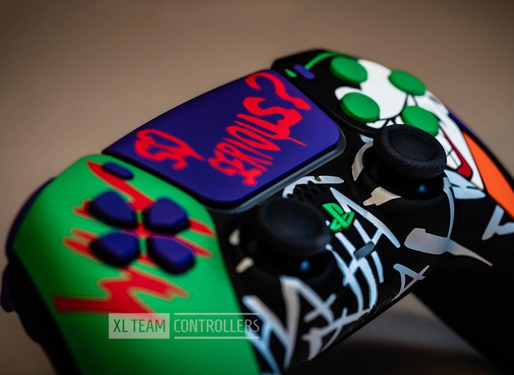 Custom Gotham Villain Purple Green Arkham Clown Themed PlayStation 5 PS5 DualSense Wireless Controller