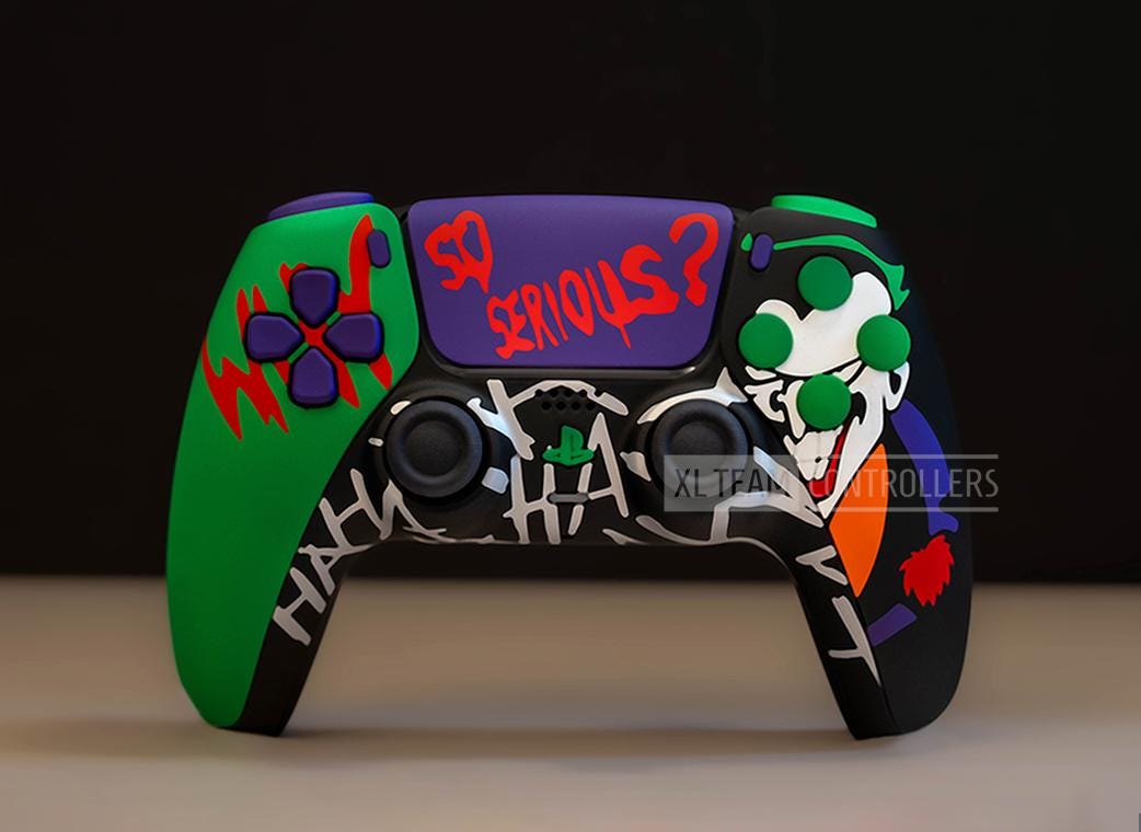 Custom Gotham Villain Purple Green Arkham Clown Themed PlayStation 5 PS5 DualSense Wireless Controller
