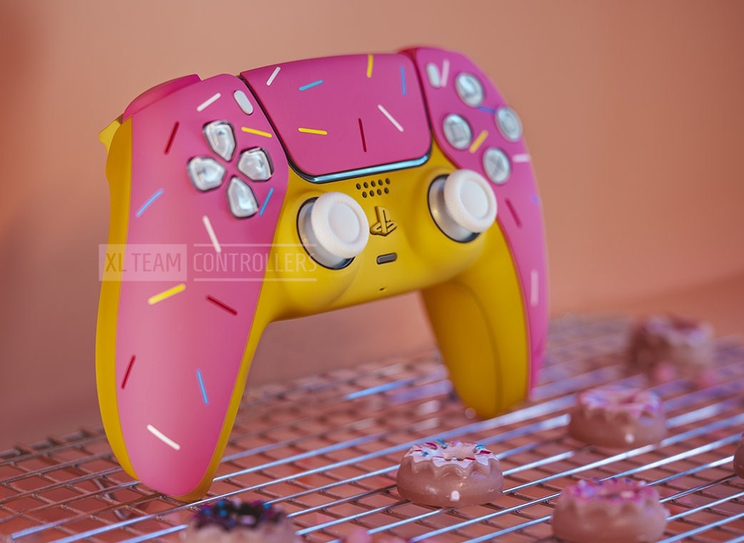 Custom Pink Glazed Doughnut with Sprinkles Themed PlayStation 5 PS5 DualSense Wireless Controller