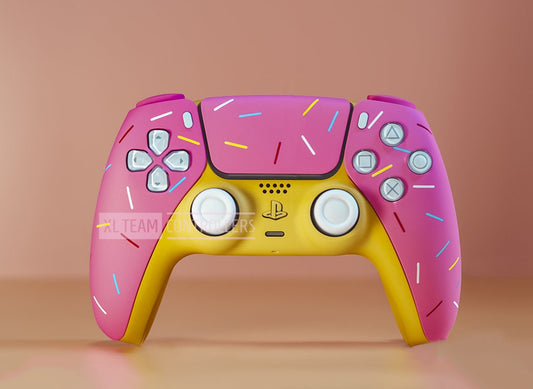 Custom Pink Glazed Doughnut with Sprinkles Themed PlayStation 5 PS5 DualSense Wireless Controller